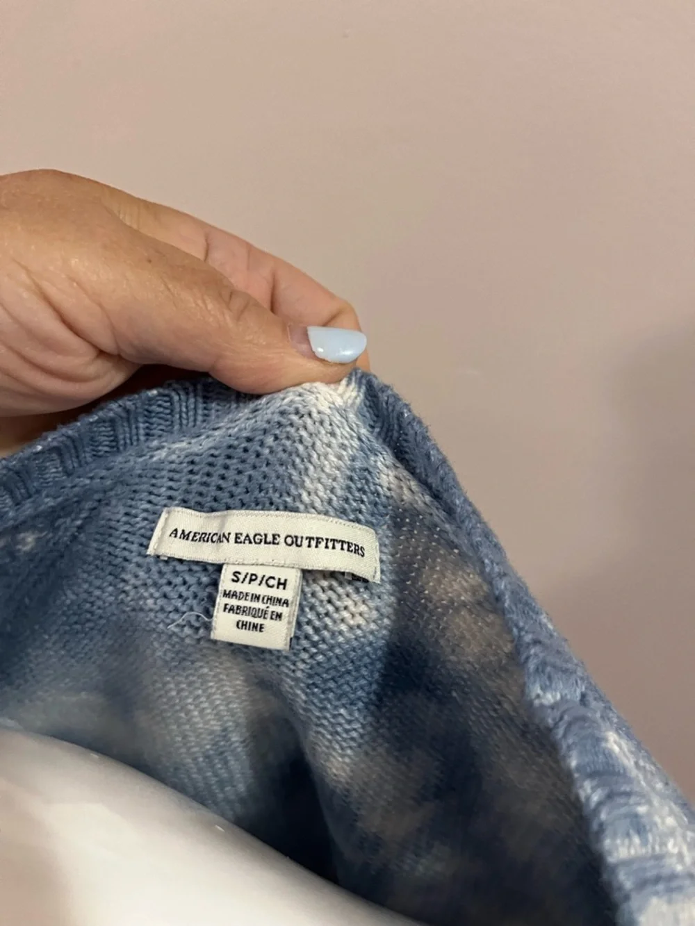 American Eagle Outfitters Navy and White Tie-Dye Scoop Neck Sweater - Picture 2 of 8